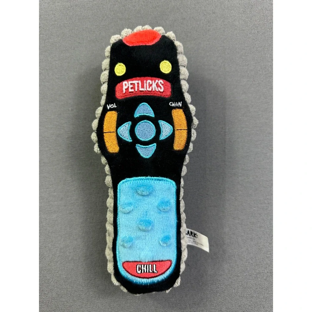 BarkBox Petlicks Remote Control Plush Squeaker Dog Toy Black‎ Grey Corduroy Side